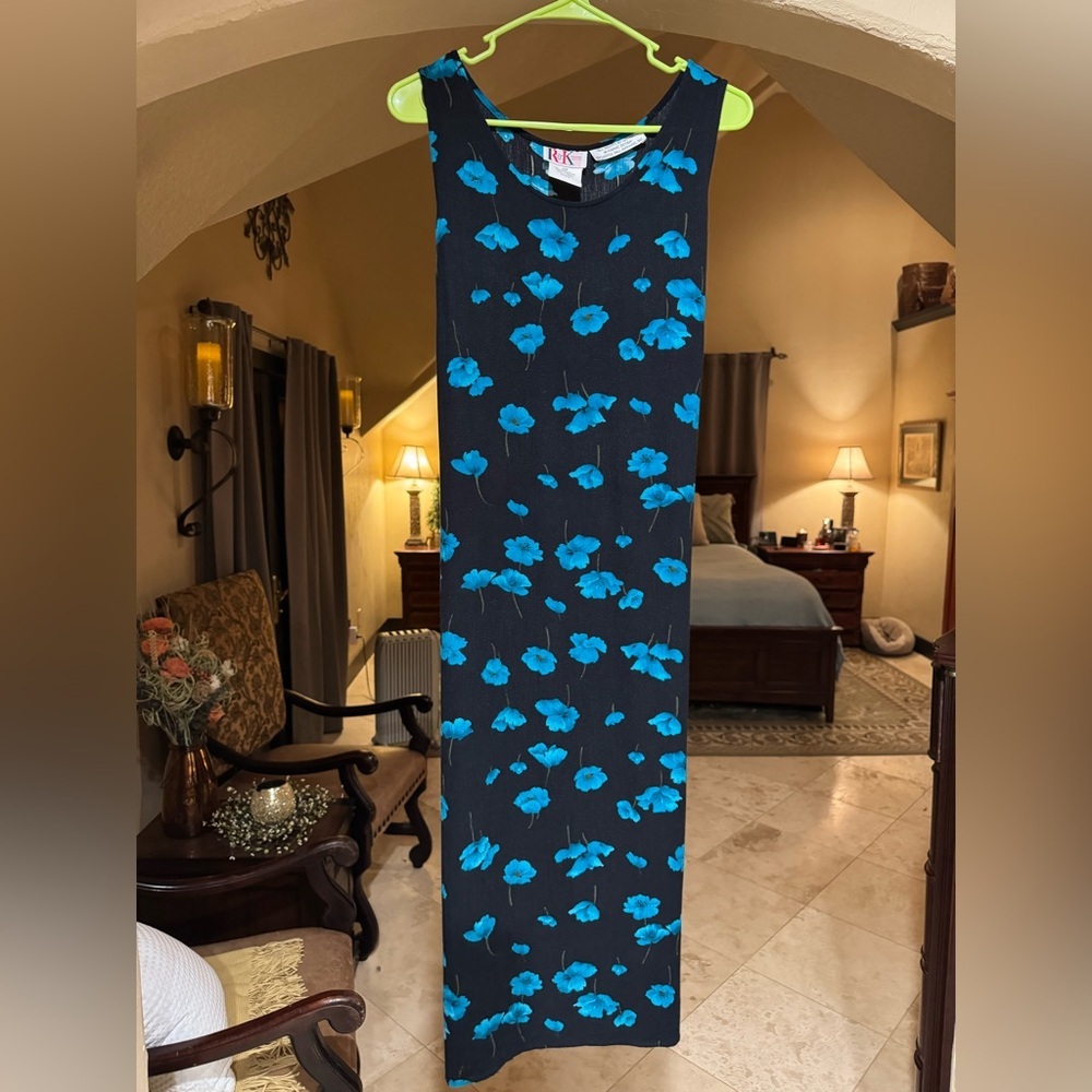 R&K Originals Blue Floral Sleeveless Maxi Dress